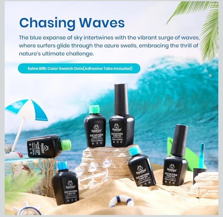 Beetles Blue Gel Nail Polish,6 Colors Swirl Pacific Blue Glitter Blue Green Gel - Thumbnail 2