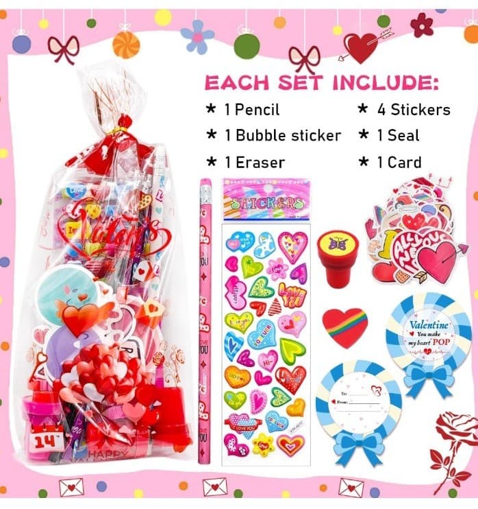 260 piece set of VALENTINE'S DAY BULK stickers,pencils,erasers,Cards,stampers. - Thumbnail 3