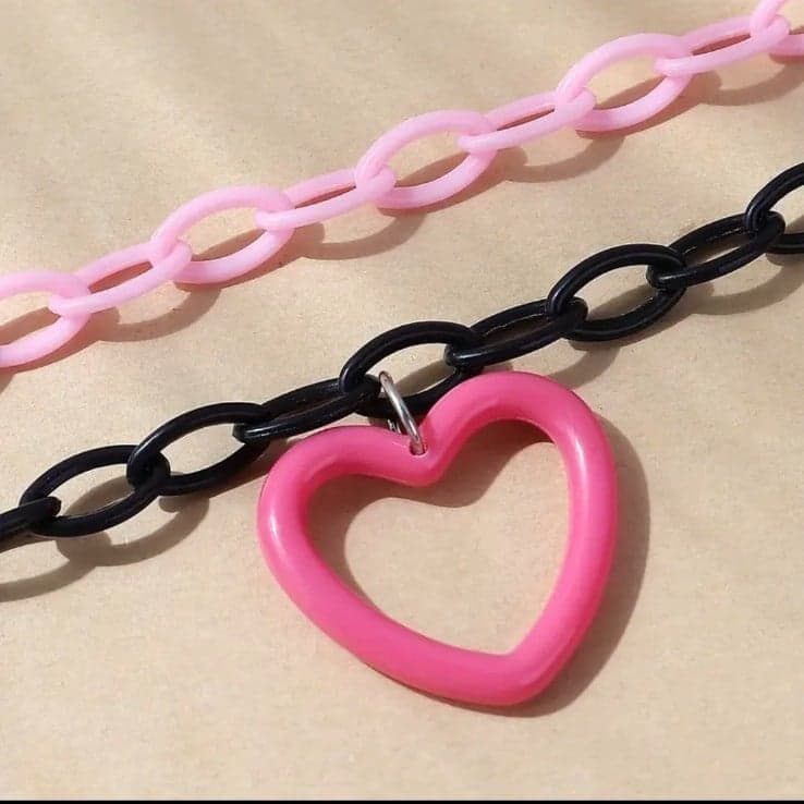 Hot topicPlayful Pink and Black Heart Necklace with Glossy Finish - Thumbnail 5