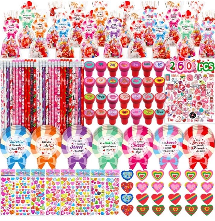 260 piece set of VALENTINE'S DAY BULK stickers,pencils,erasers,Cards,stampers. - Thumbnail 4