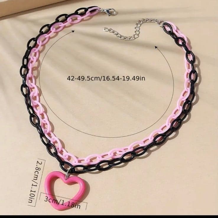 Hot topicPlayful Pink and Black Heart Necklace with Glossy Finish - Thumbnail 3