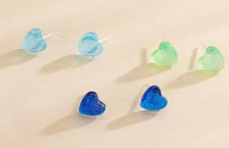 Heart-Shaped Multicolor Earrings Set - Thumbnail 2