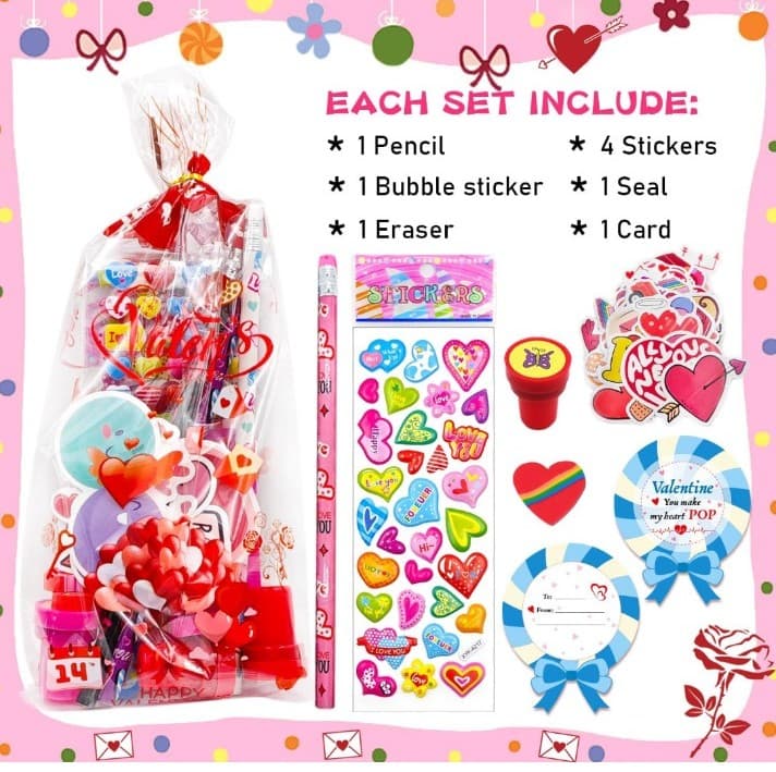 260 piece set of VALENTINE'S DAY BULK stickers,pencils,erasers,Cards,stampers. - Thumbnail 6