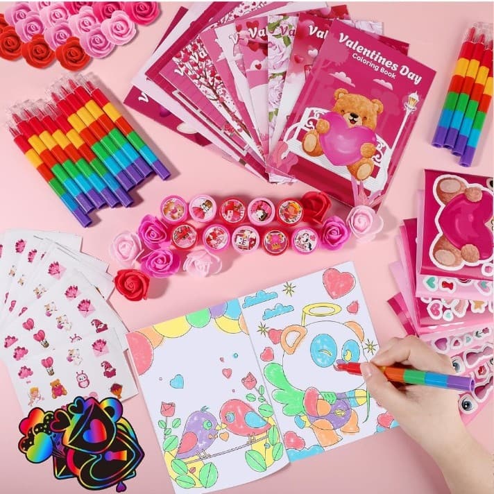 96 VALENTINE'S DAY bulk coloring book set for school , birthday parties , gifts - Thumbnail 2