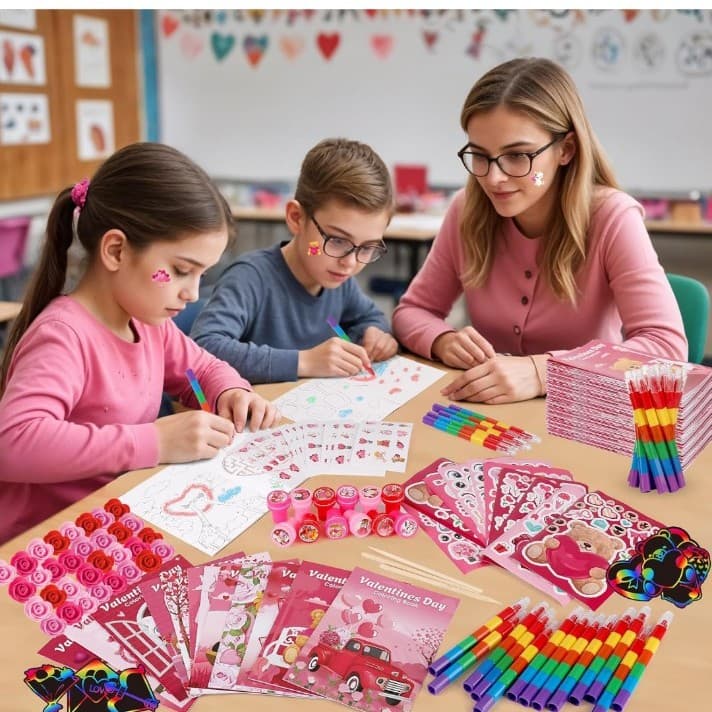 96 VALENTINE'S DAY bulk coloring book set for school , birthday parties , gifts - Thumbnail 6