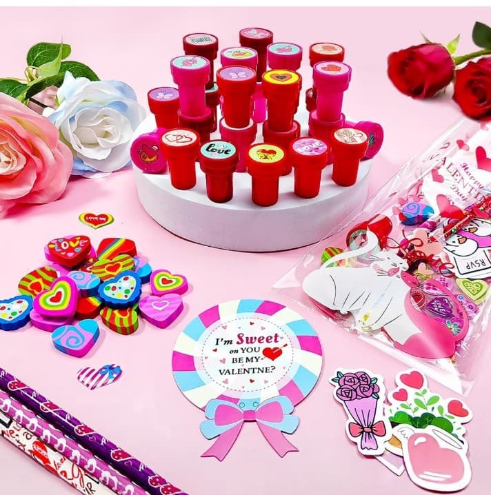 260 piece set of VALENTINE'S DAY BULK stickers,pencils,erasers,Cards,stampers. - Thumbnail 2