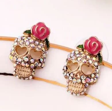 Hot topic Gold and Pink day of the dead Skull Earrings - Image 1