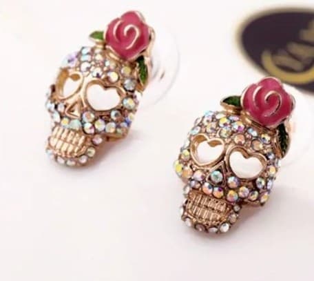 Hot topic Gold and Pink day of the dead Skull Earrings - Thumbnail 4