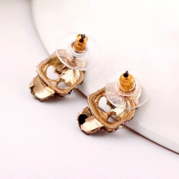 Hot topic Gold and Pink day of the dead Skull Earrings - Thumbnail 3