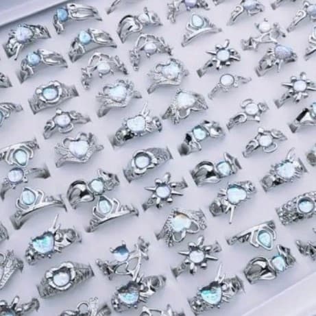 Silver Rings with Stone Settings and Intricate Designs 1 ring - Image 1