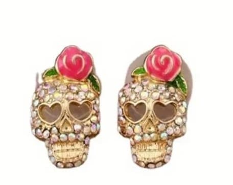 Hot topic Gold and Pink day of the dead Skull Earrings - Thumbnail 5