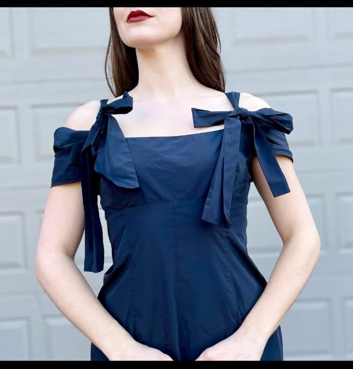Kimchi Blue by Urban Outfitters Grunge Goth Girlie Off Shoulder Bow Detail Dress - Thumbnail 8