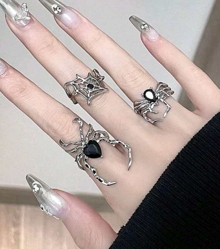 Hot Topic Silver and Black Spider Ring Trio - Image 1