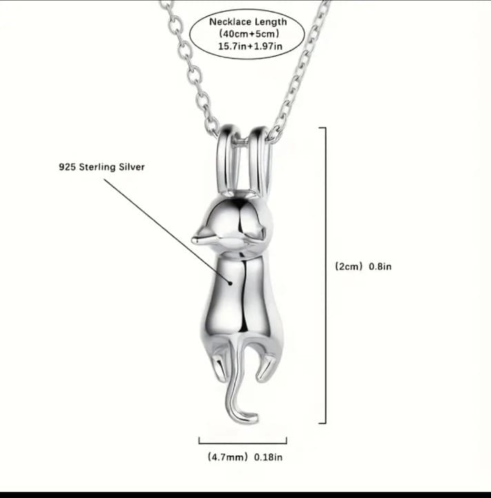 Sterling Silver Cat Charm Necklace - Thumbnail 3