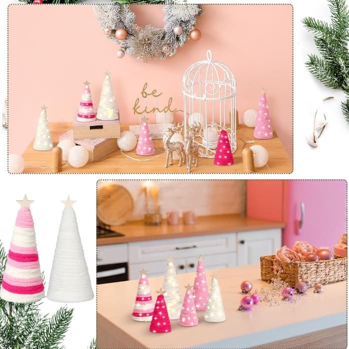 6 Pcs Boho Christmas Yarn Tree Natural Christmas Tree Xmas Yarn Cone Pedestal - Thumbnail 3
