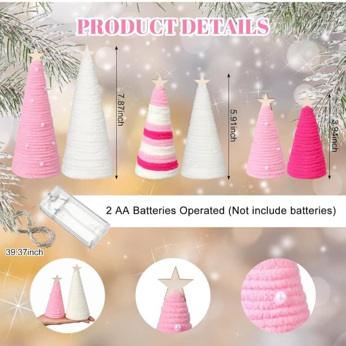 6 Pcs Boho Christmas Yarn Tree Natural Christmas Tree Xmas Yarn Cone Pedestal - Thumbnail 2