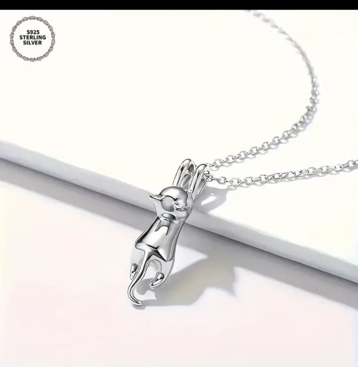 Sterling Silver Cat Charm Necklace - Thumbnail 2