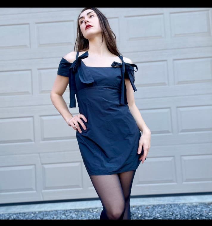 Kimchi Blue by Urban Outfitters Grunge Goth Girlie Off Shoulder Bow Detail Dress - Thumbnail 5