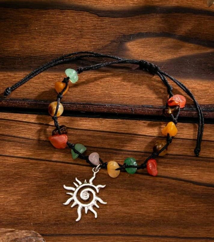 Multicolored Beaded Bracelet with Sun Pendant - Thumbnail 3