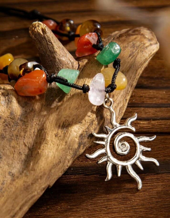 Multicolored Beaded Bracelet with Sun Pendant - Thumbnail 2