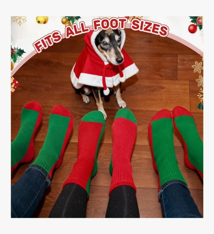 6 pair of green and red Christmas socks - Thumbnail 5