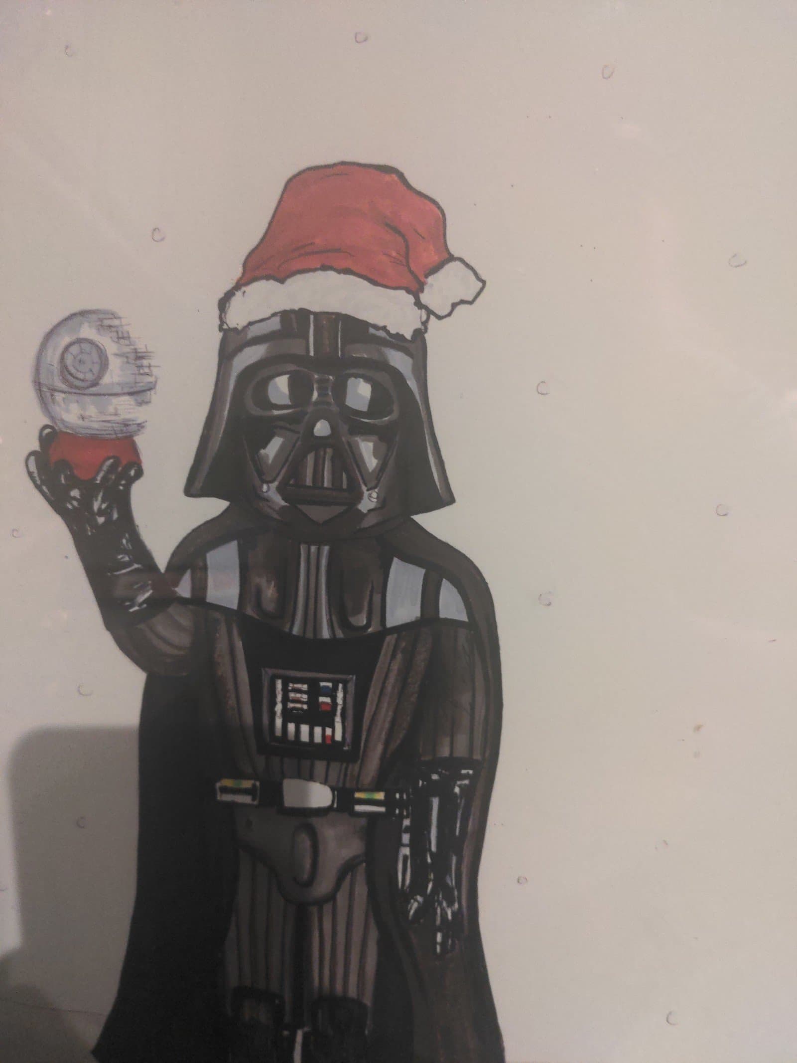 Art of darth vader with a Christmas hat in a frame - Thumbnail 4