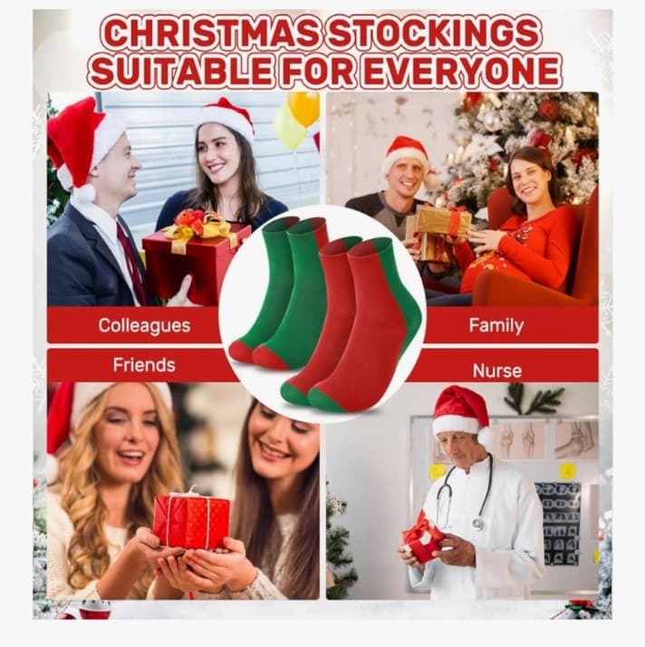 6 pair of green and red Christmas socks - Thumbnail 3