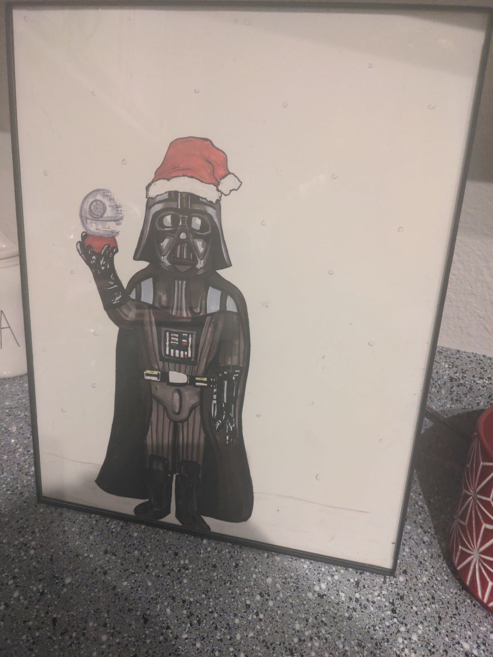 Art of darth vader with a Christmas hat in a frame - Thumbnail 3