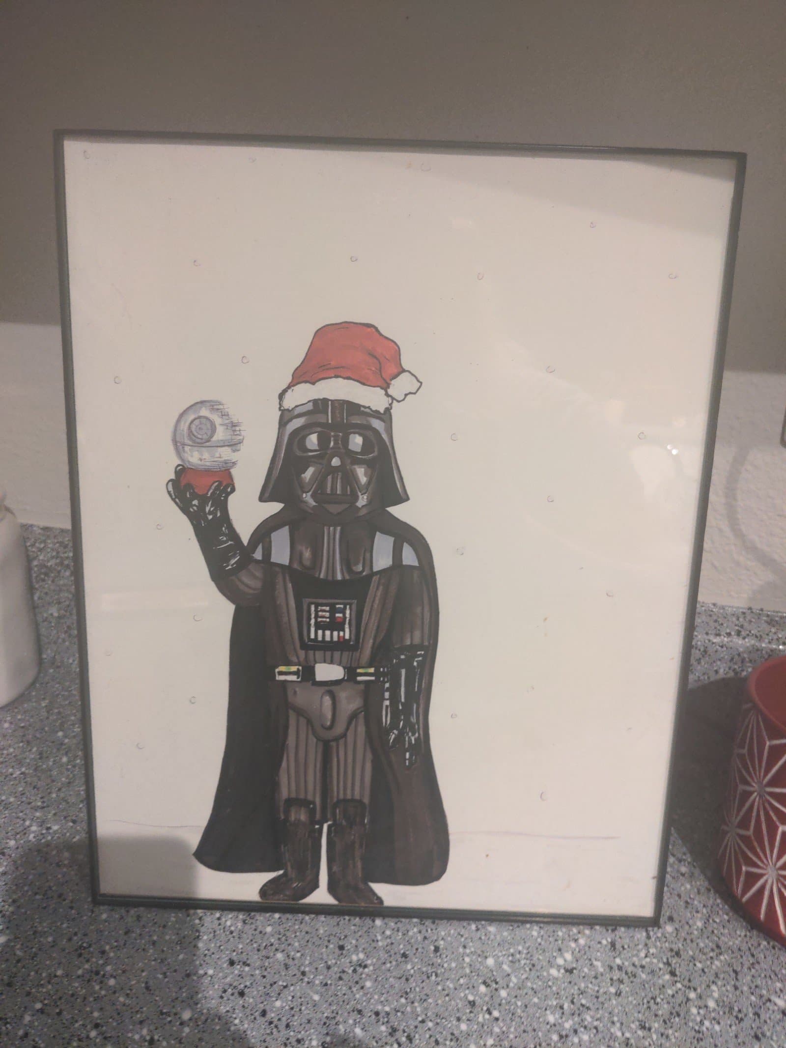 Art of darth vader with a Christmas hat in a frame - Thumbnail 5