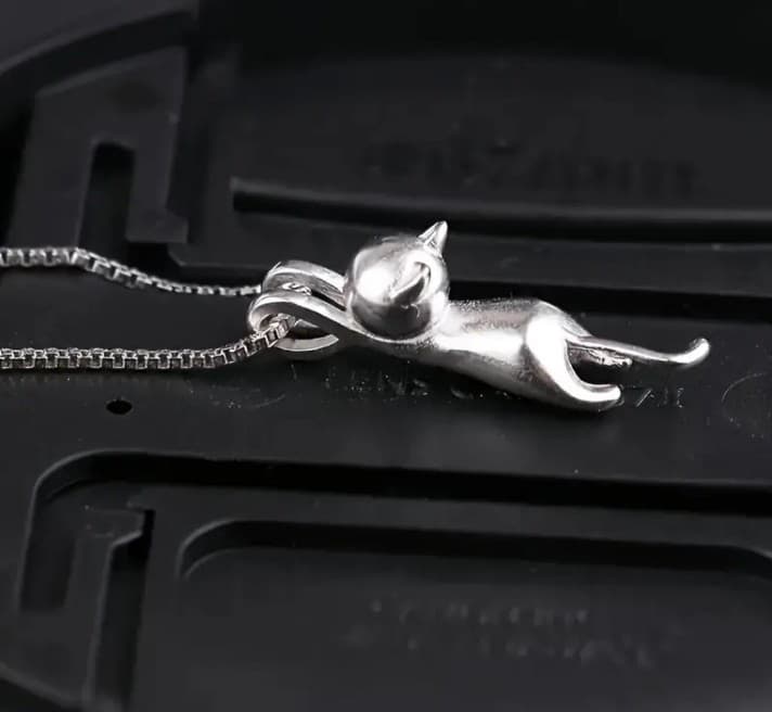 Sterling Silver Cat Charm Necklace - Thumbnail 6