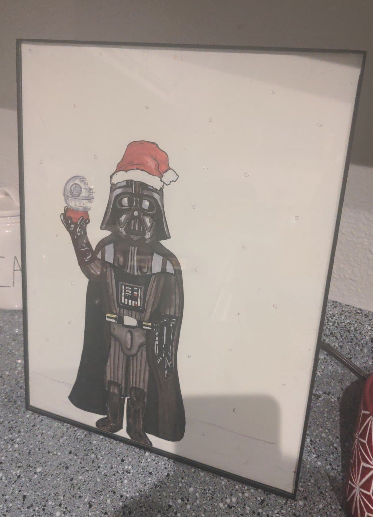 Art of darth vader with a Christmas hat in a frame - Thumbnail 2
