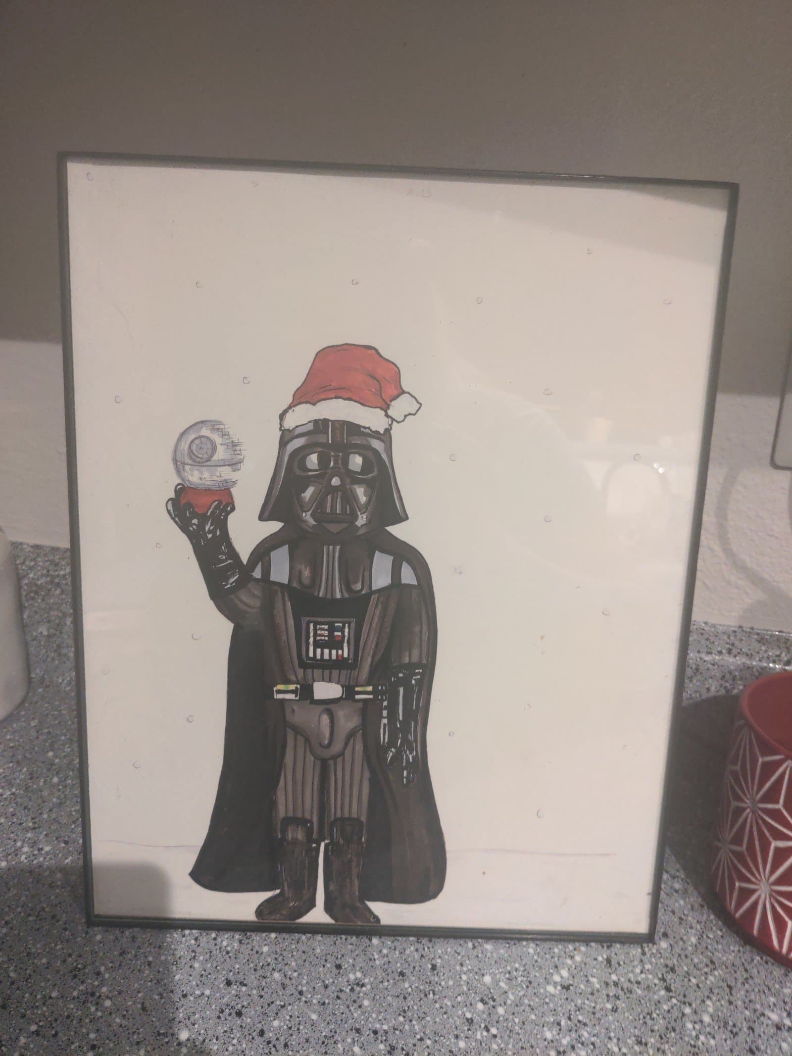 Art of darth vader with a Christmas hat in a frame - Thumbnail 6