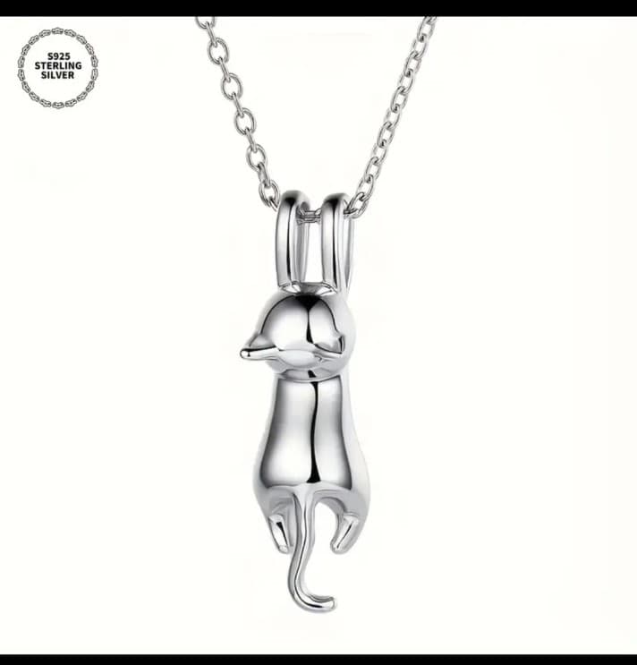 Sterling Silver Cat Charm Necklace - Thumbnail 5