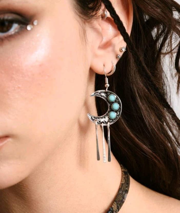 Hot topic Crescent Moon Earrings with Turquoise Accents - Image 1