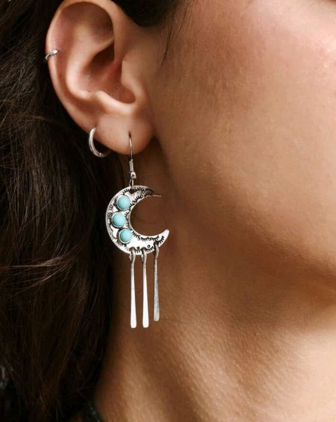 Hot topic Crescent Moon Earrings with Turquoise Accents - Thumbnail 2