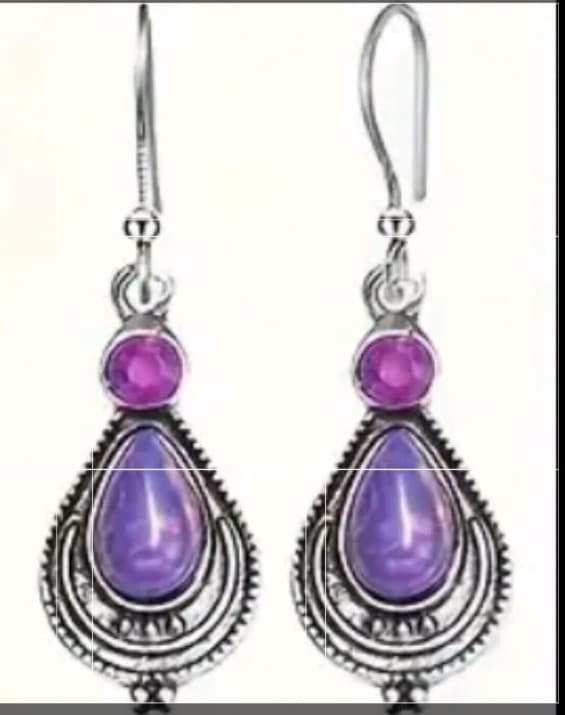 Hot topic Korean Pine Stone Purple and Silver Teardrop Earrings - Image 1