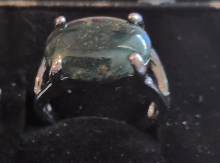 Silver Crown Ring and Green Stone Ring Set - Thumbnail 3