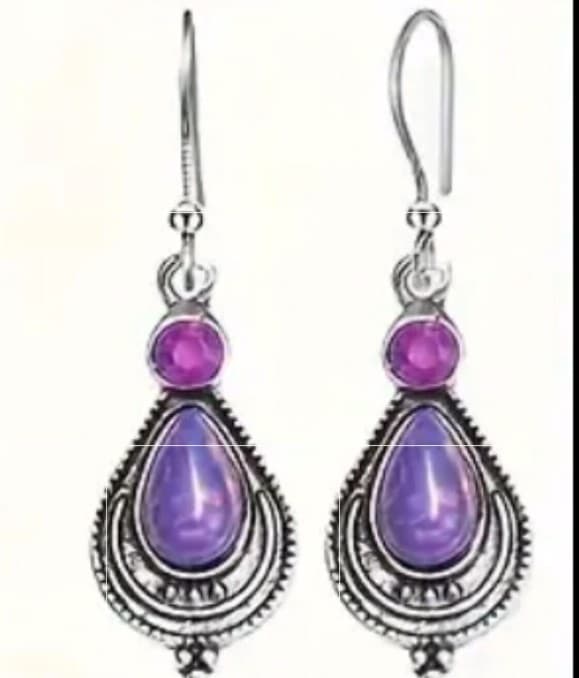 Hot topic Korean Pine Stone Purple and Silver Teardrop Earrings - Thumbnail 4