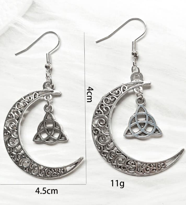 Hot topic Silver Crescent Moon/Intricate Silver Celtic Knot Earrings - Thumbnail 5