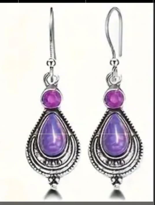 Hot topic Korean Pine Stone Purple and Silver Teardrop Earrings - Thumbnail 3
