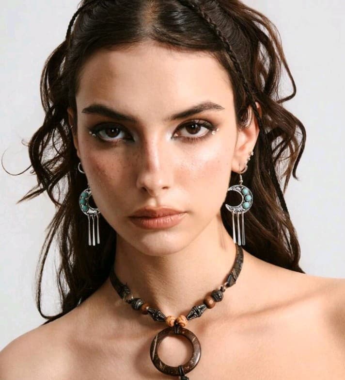 Hot topic Crescent Moon Earrings with Turquoise Accents - Thumbnail 3