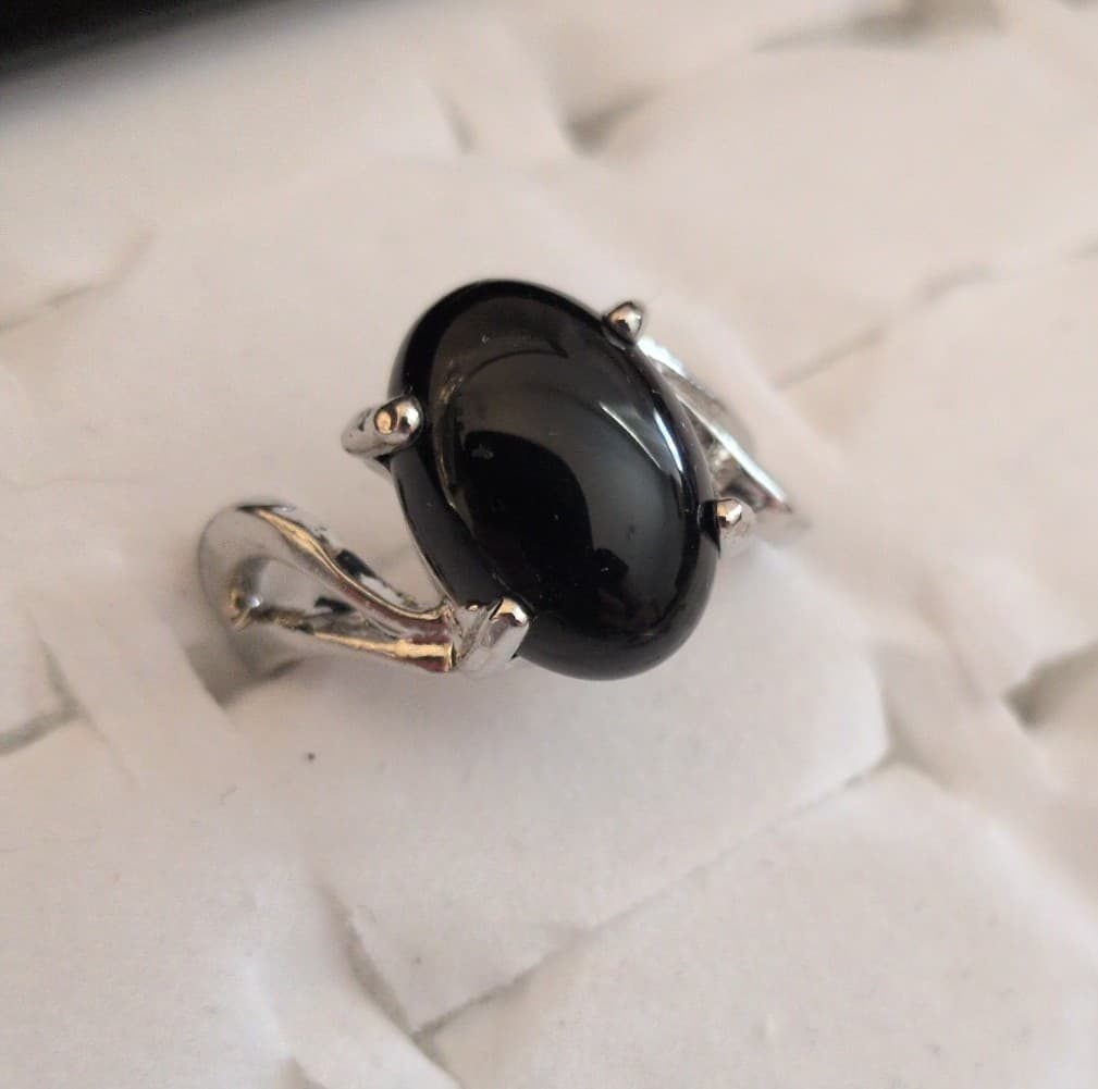 Elegant Black and Silver Women's Ring - Thumbnail 4