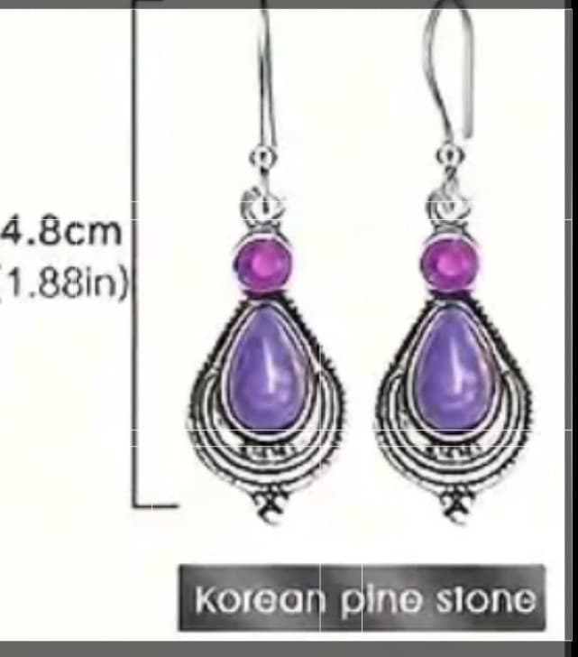 Hot topic Korean Pine Stone Purple and Silver Teardrop Earrings - Thumbnail 2
