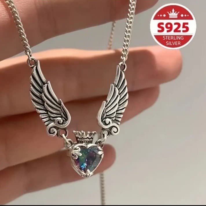 Silver Winged Heart Necklace - Thumbnail 2