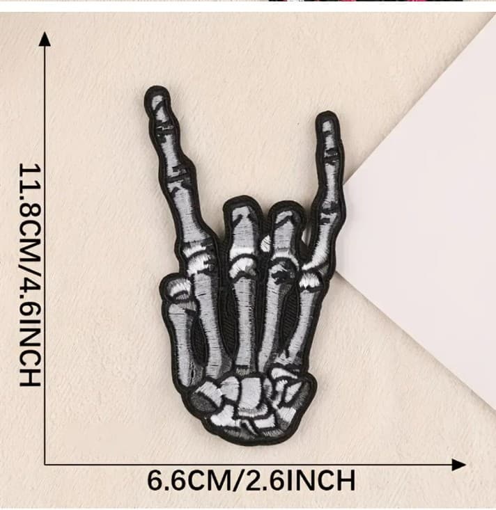 One black Punk-Style Skull Finger Embroidery Patch - Thumbnail 2