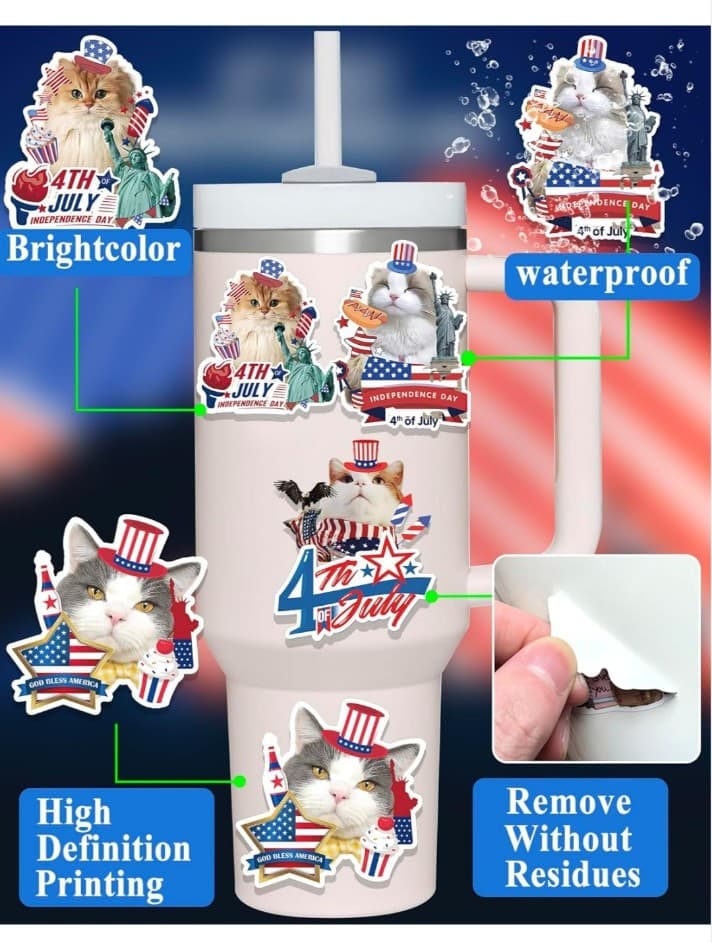 Red and White And Blue Patriotic Cat stickers GET EM B4 4th of JULY!30 stickers - Thumbnail 3