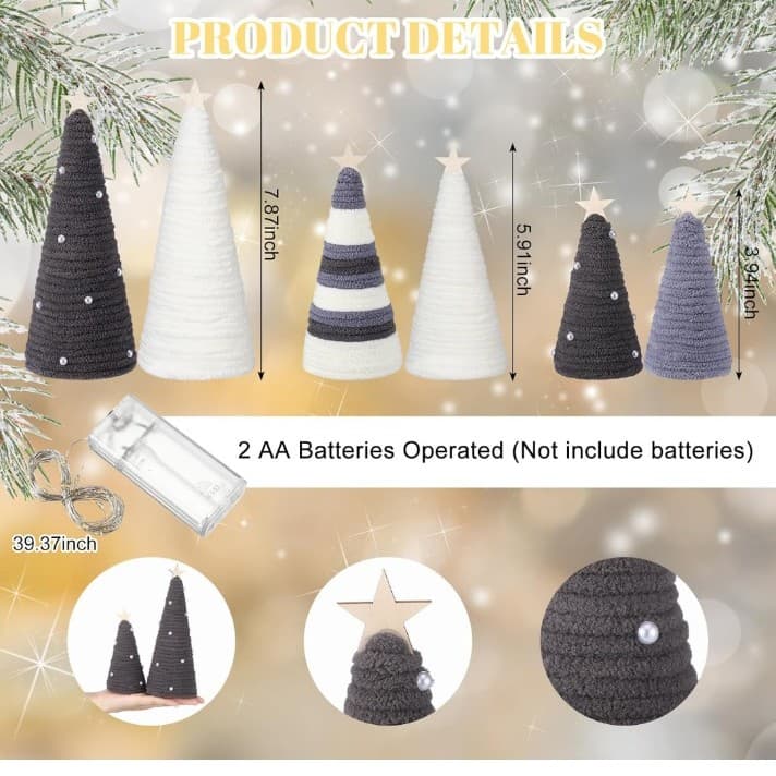 6 pcBoho Christmas Yarn Tree Natural Christmas Tree Xmas Yarn Cone Pedestal Tree - Thumbnail 2