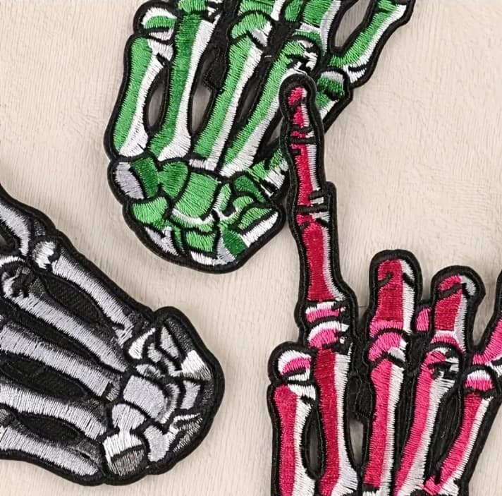 One black Punk-Style Skull Finger Embroidery Patch - Thumbnail 3