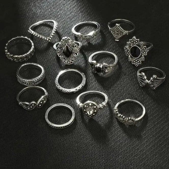 Hottopic silver Bohemian Rings with Intricate Patterns and Stone Embellishments - Thumbnail 2