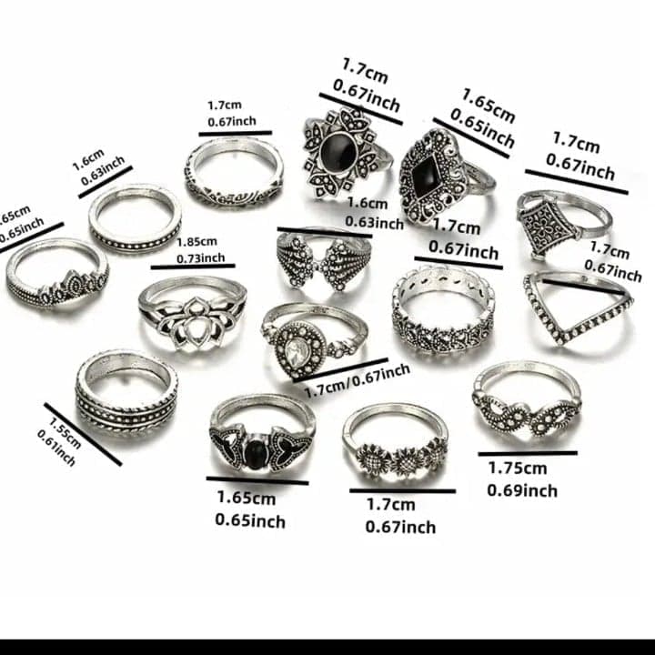Hottopic silver Bohemian Rings with Intricate Patterns and Stone Embellishments - Thumbnail 3